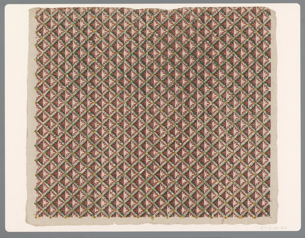 Blad met ruitenpatroon met bladmotief by anonymous, print, 1750-1900