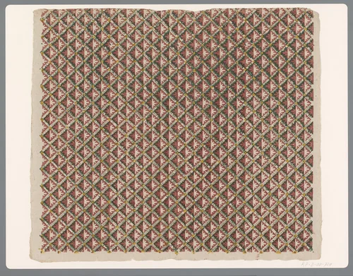 Blad met ruitenpatroon met bladmotief by anonymous, print, 1750-1900