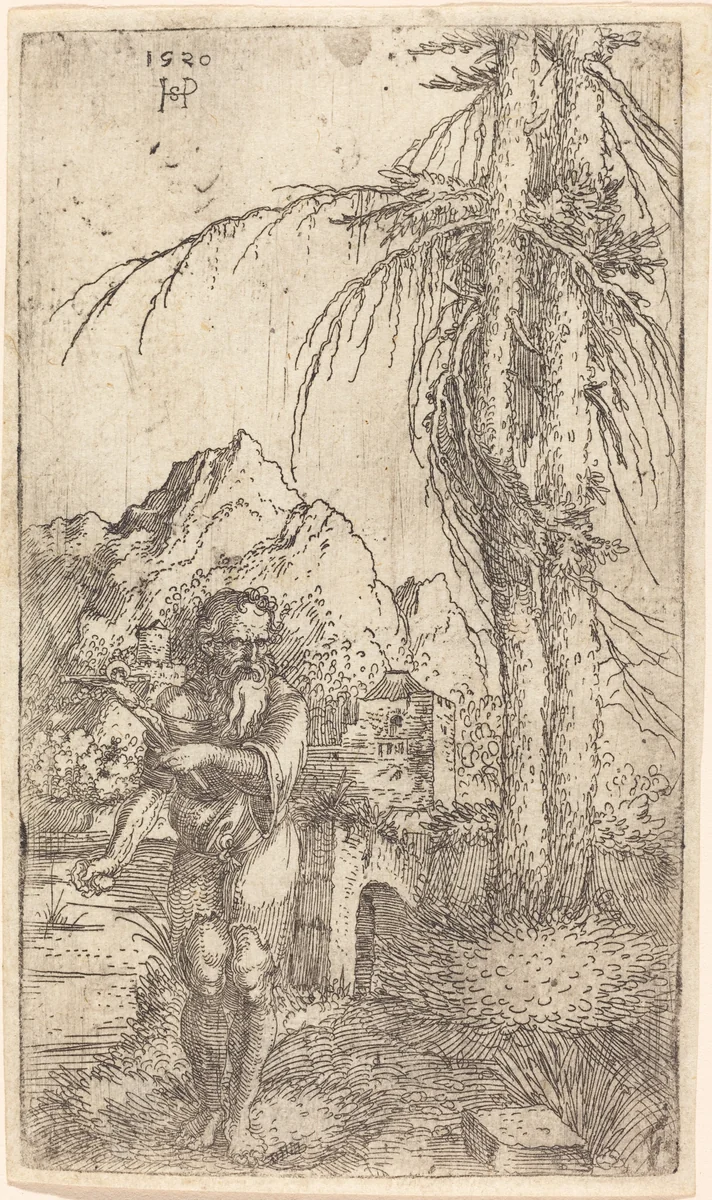 Saint Jerome in a Landscape by Sebald Beham, print, 1520