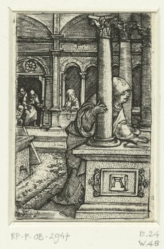 Maria zoekt naar haar zoon in de synagoge by Unknown, print, 1506-1538