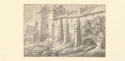 Stadsmuur van Hamburg van de buitenzijde gezien by Anthonie Waterloo, drawing, 1619-1690