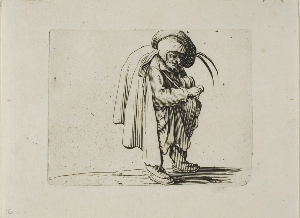 The Hurdy-Gurdy Player, from Varie Figure Gobbi by Jacques Callot, print, 1616
