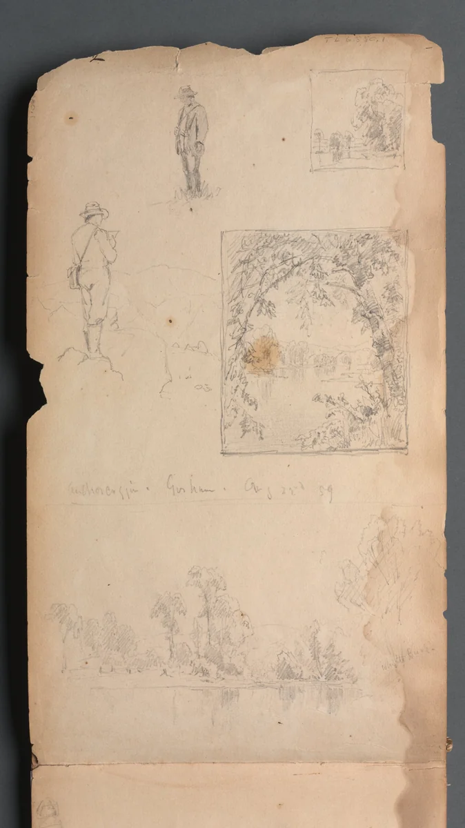 Sketchbook, page 01: Self Portraits with Vignittes by Sanford Robinson Gifford, book, 1859
