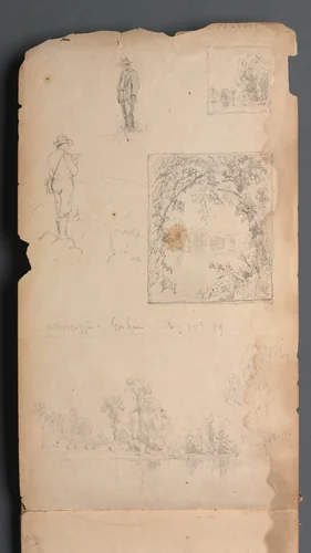 Sketchbook, page 01: Self Portraits with Vignittes by Sanford Robinson Gifford, book, 1859