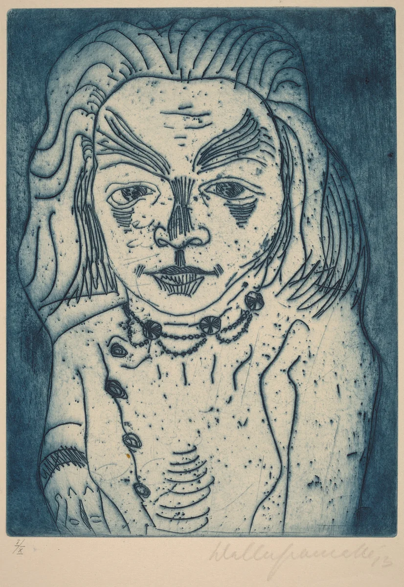 Woman with a Necklace by Walter Gramatté, print, 1923