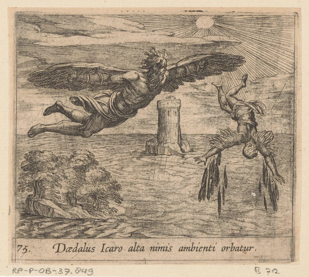 De val van Icarus by Antonio Tempesta, print, 1606