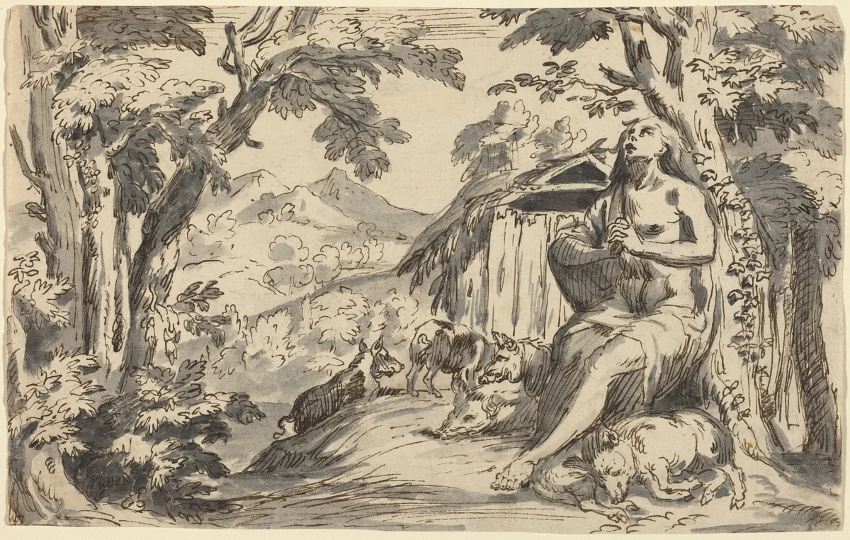 The Prodigal Son by Anonymous Artist; Pietro Testa, drawing, 1700-1799