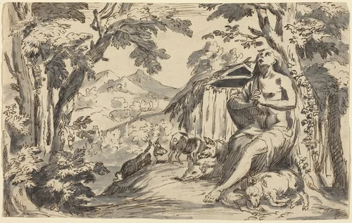 The Prodigal Son by Anonymous Artist; Pietro Testa, drawing, 1700-1799