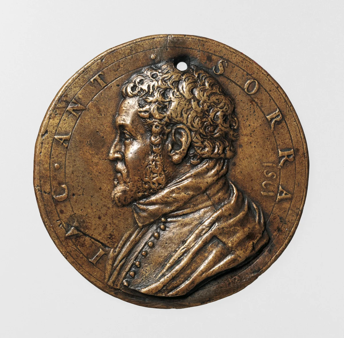 Portrait medal of Jacopo Antonio Sorra (obverse); A Nude Male Figure Shooting Arrows (reverse) by Antonio Abondio, metalwork, 1561