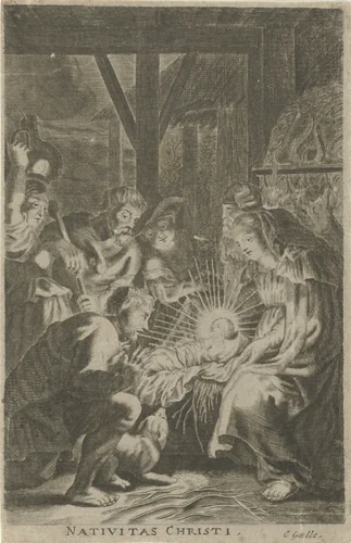 Aanbidding door de herders by anonymous, print, 1614-1633