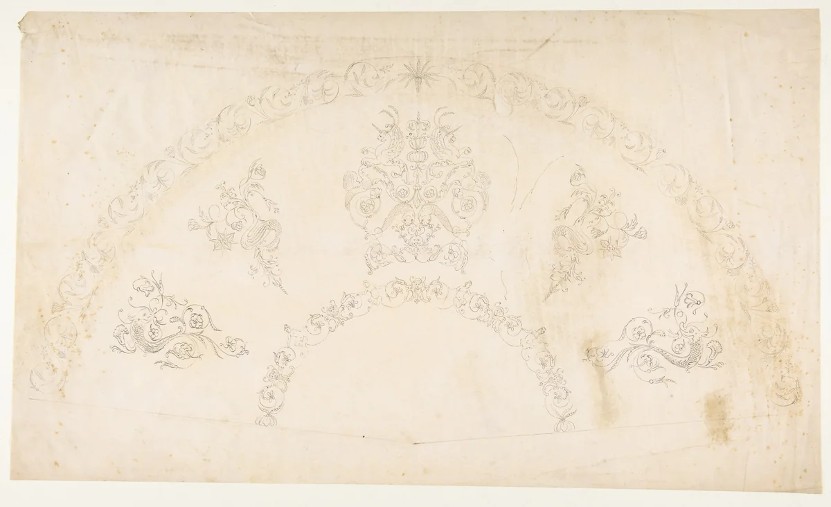 Fan Design with Grotesques by anonymous, drawing, 1800-1899