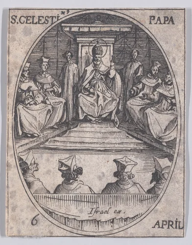 S. Célestin, pape (St. Celestine, Pope), April 6th, from "Les Images De Tous Les Saincts et Saintes de L'Année" (Images of All of the Saints and Religious Events of the Year) by Jacques Callot, print, 1636