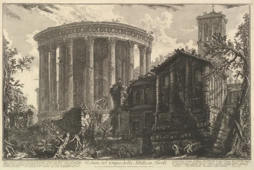 View of the Temple of the Temple of the Sibyl at Tivoli, from Vedute di Roma (Roman Views) by Giovanni Battista Piranesi, print, 1756-1766