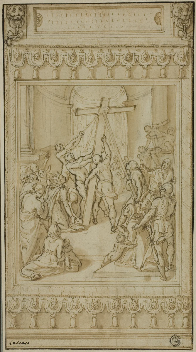 Saint Helena Kneeling before the True Cross by Cesare Nebbia, drawing, 1580-1585
