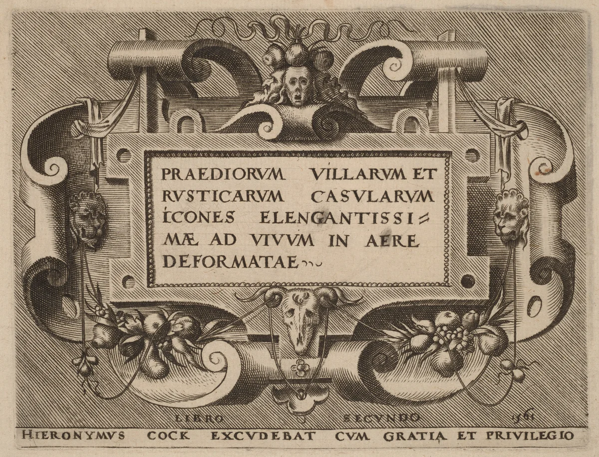 Title Page for "Praediorum Villarum" by Hieronymus Cock, print, 1561
