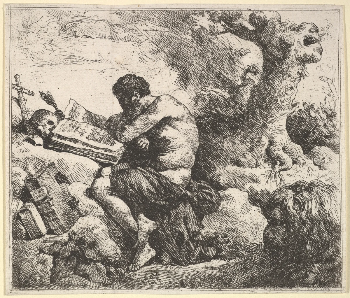 St. Jerome in a Landscape by Jean Jacques Lagrenée, print, 1762-1763