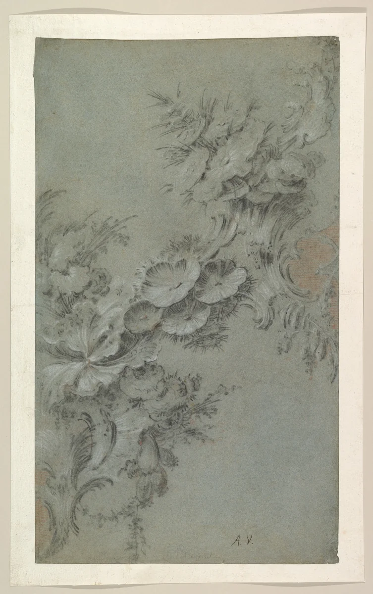 Design with Flowers and Rocaille Ornaments by Jean Pillement, drawing, 1760