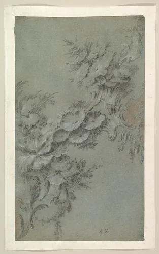 Design with Flowers and Rocaille Ornaments by Jean Pillement, drawing, 1760