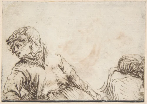 Study of a Youth with his Head Turned to the Left and Leaning on his Right Elbow by Jacques de Gheyn II, drawing, 1580-1629