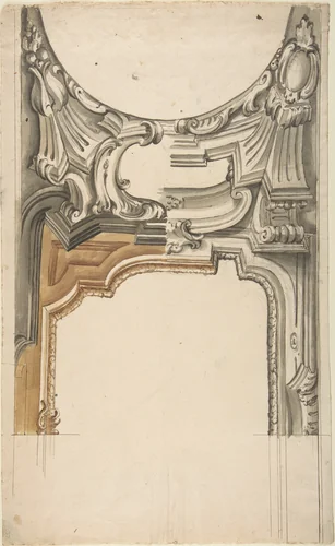 Two Alternate Designs for a Decoration over an Arched Opening with an Ornamental Cove by anonymous, drawing, 1700-1780