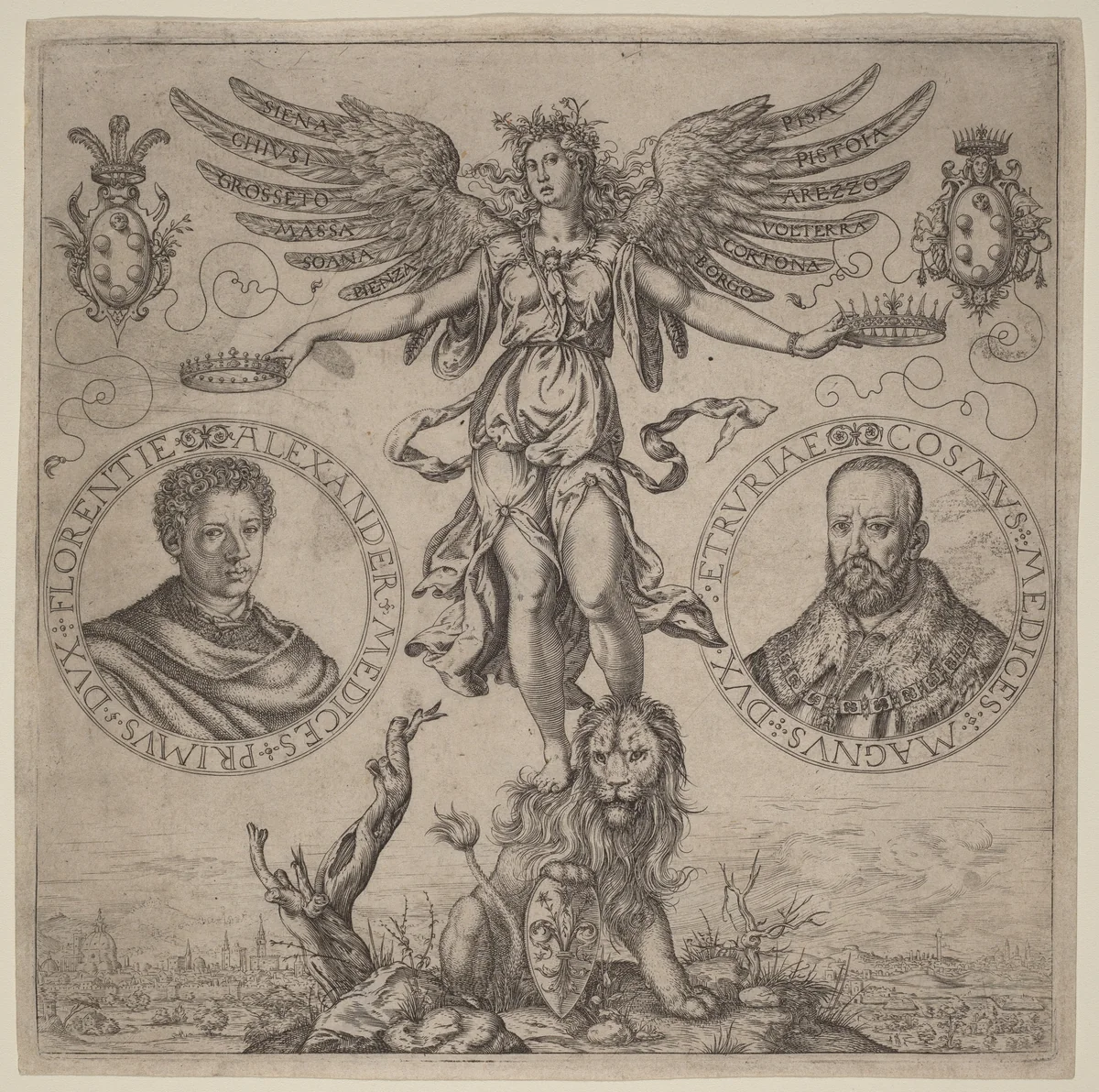 Alexander de Medicis and Cosmo de Medicis by Martino Rota, print, 1520-1583