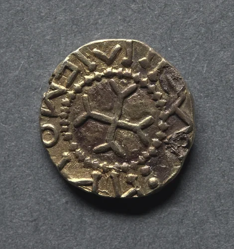 Witmen Tremissis: Cross Fourchée (reverse) by Unknown, metalwork, 600-625