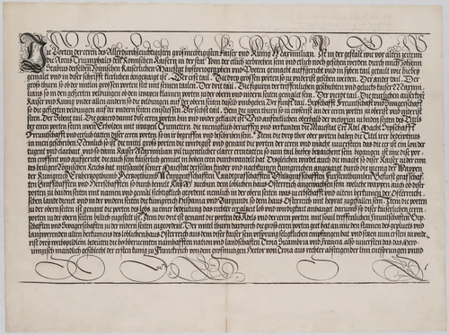 Explanatory Text, Part I, from the Arch of Honor, proof, dated 1515, printed 1517-18 by Hieronymus Andreae, print, 1515