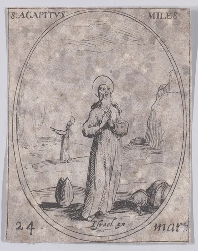 S. Agapit, soldat (St. Agapitus, Soldier), March 24th, from "Les Images De Tous Les Saincts et Saintes de L'Année" (Images of All of the Saints and Religious Events of the Year) by Jacques Callot, print, 1636