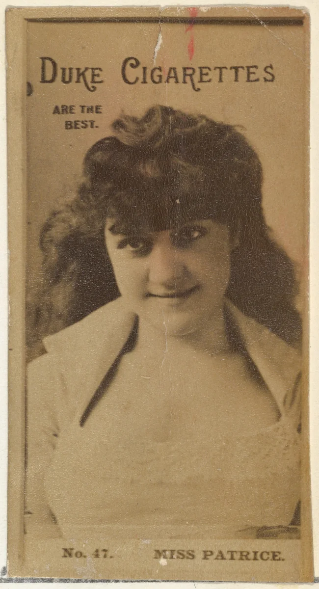 Card Number 47, Miss Patrice, from the Actors and Actresses series (N145-6) issued by Duke Sons & Co. to promote Duke Cigarettes by W. Duke, Sons & Co., photograph, 1880-1889