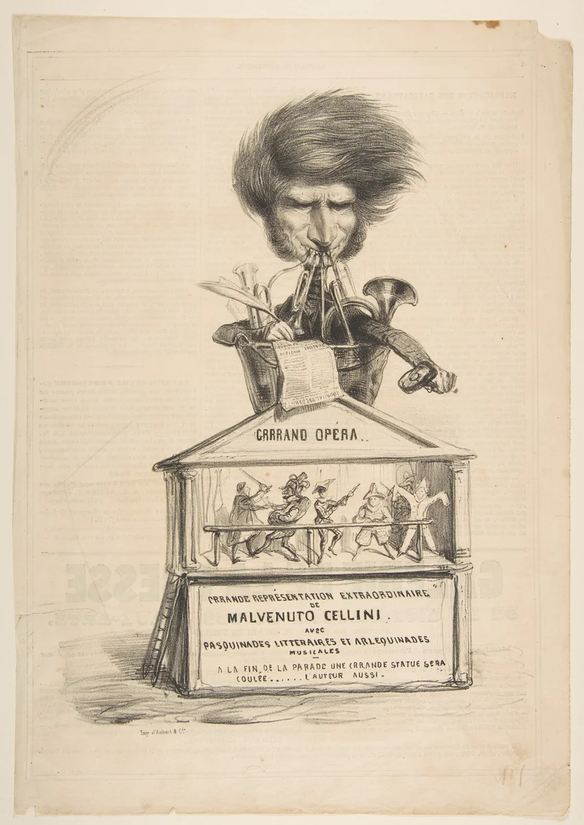 Caricature of Berlioz, from "La Caricature Provisoire, no. 1" by Benjamin Roubaud, print, 1838