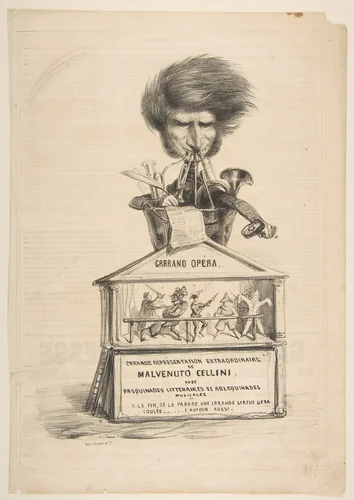 Caricature of Berlioz, from "La Caricature Provisoire, no. 1" by Benjamin Roubaud, print, 1838