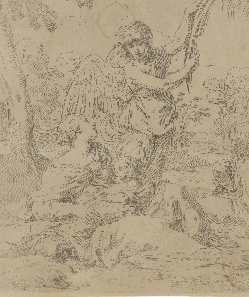 Rust op de vlucht naar Egypte by Simone Cantarini, print, 1622-1648