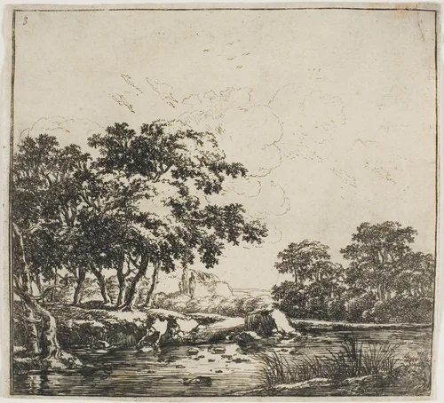 The River in the Forest, plate three from Set of Landscapes by Herman Naijwincx, print, 1640-1651
