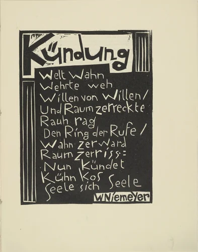 Proclamation (Kündung) from the periodical Kündung, vol. 1, no. 1 (January 1921) by Karl Schmidt-Rottluff, periodical, 1921