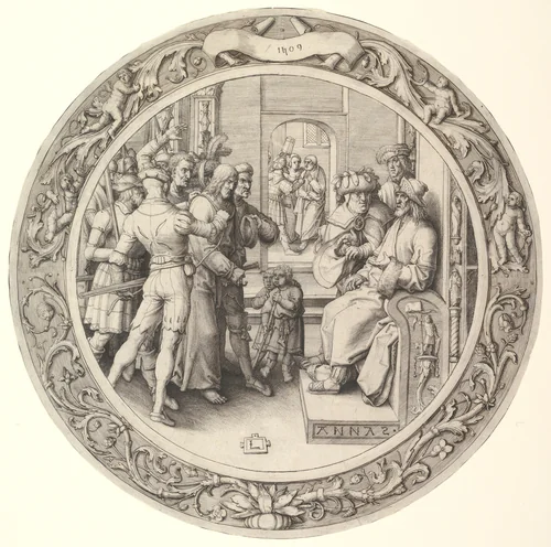 Christ before Annas, from the Circular Passion by Lucas van Leyden, print, 1509