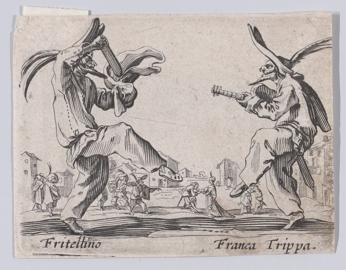 Copy of Franca Trippa and Fritellino, from "Balli di Sfessania" (Dance of Sfessania) by Jacques Callot, print, 1622-1700
