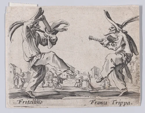 Copy of Franca Trippa and Fritellino, from "Balli di Sfessania" (Dance of Sfessania) by Jacques Callot, print, 1622-1700