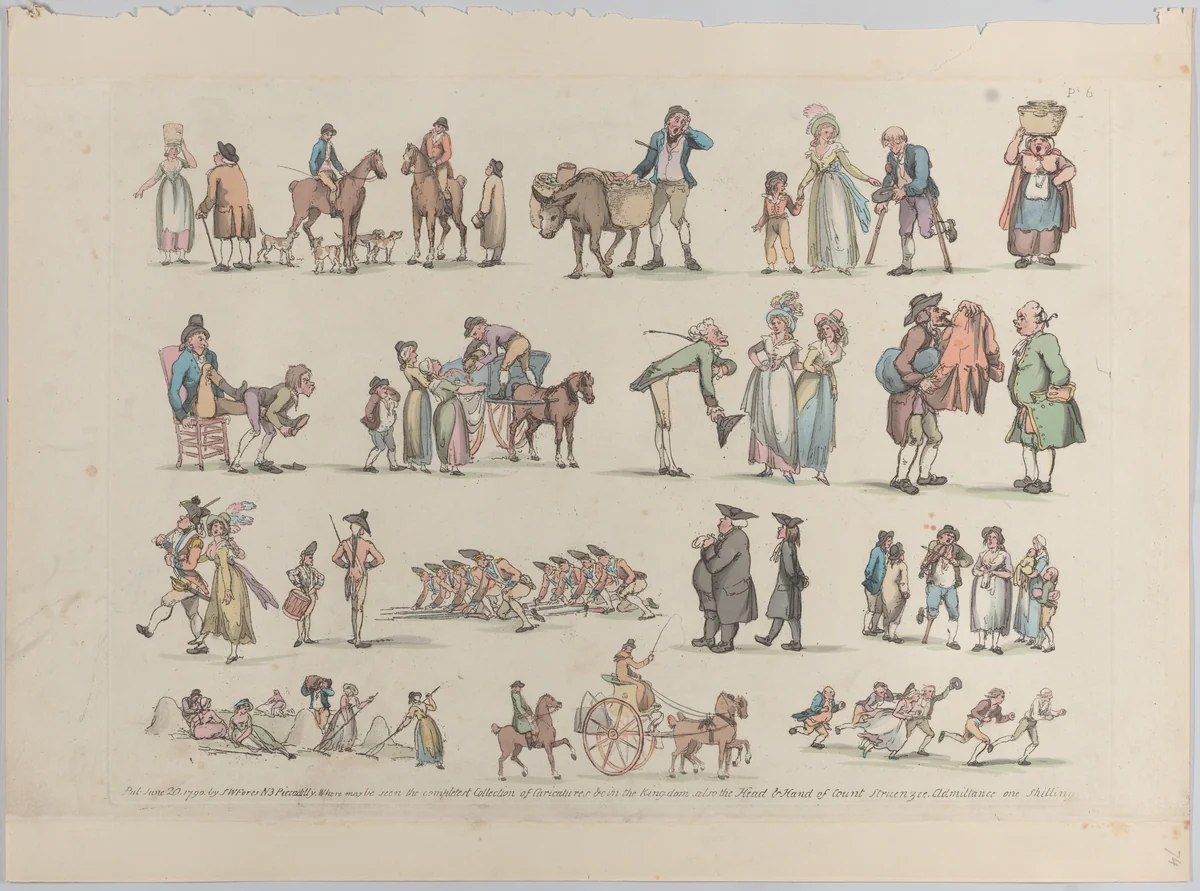Plate 6, Outlines of Figures, Landscapes and Cattle...for the Use of Learners by Thomas Rowlandson, print, 1790