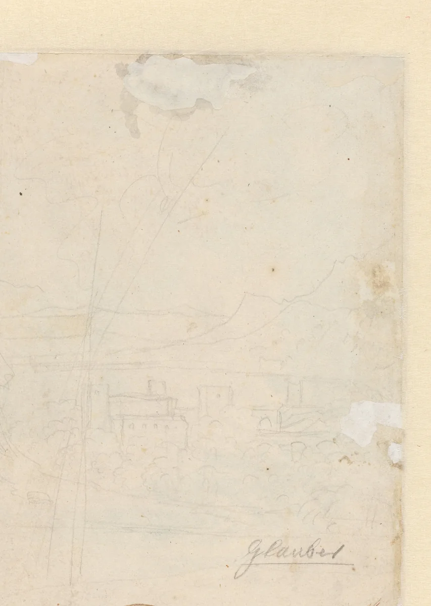 Sketch of a Town by a Mountain Lake by Johannes Glauber, drawing, 1694