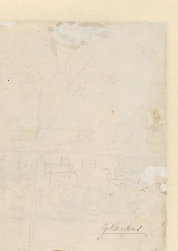 Sketch of a Town by a Mountain Lake by Johannes Glauber, drawing, 1694