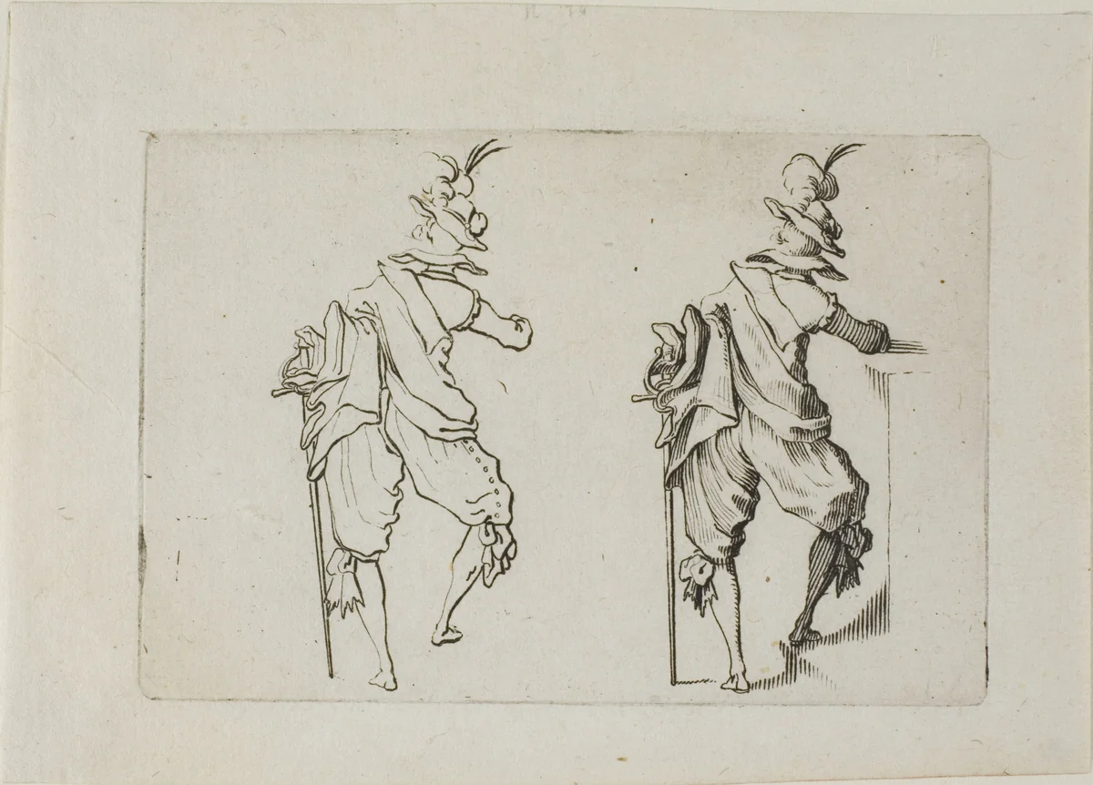 The Man Seen from the Back with a Large Sword, from The Caprices by Jacques Callot, print, 1617-1627