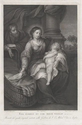 The Holy Family with Saint Elizabeth and the infant Saint John the Baptist, holding a goldfinch on a string by Raphael Morghen, print, 1773-1786