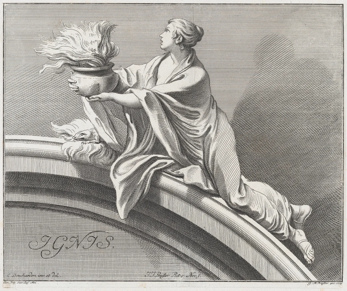 Fire, from "The Elements" by Johann Justin Preissler, print, 1735