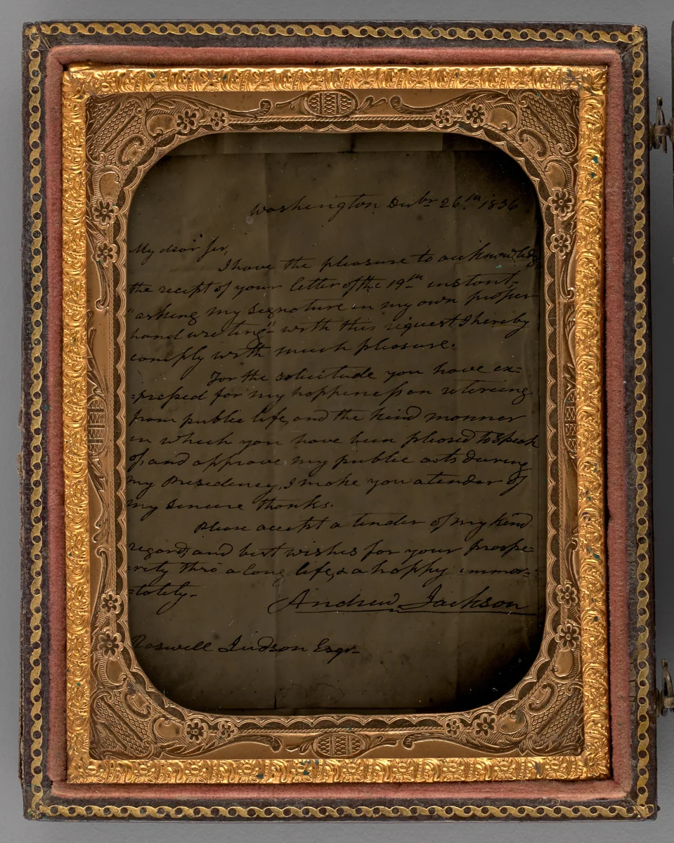 Untitled (Letter from Andrew Jackson, Washington, December 26, 1836) by Unknown maker, photograph, 1870