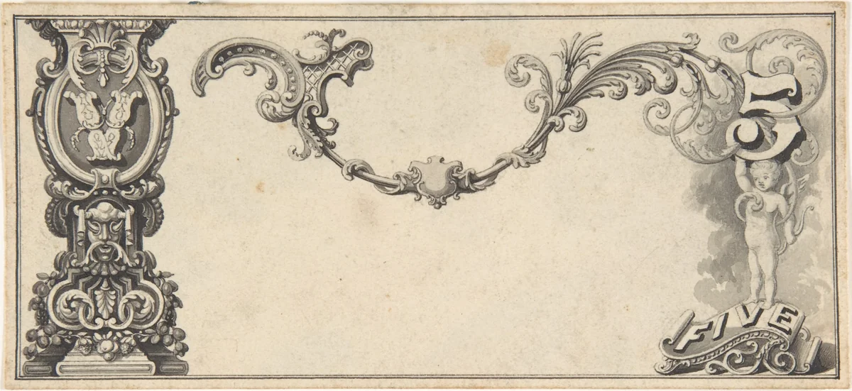 Design for Banknote by Robert William Hume, drawing, 1830-1904
