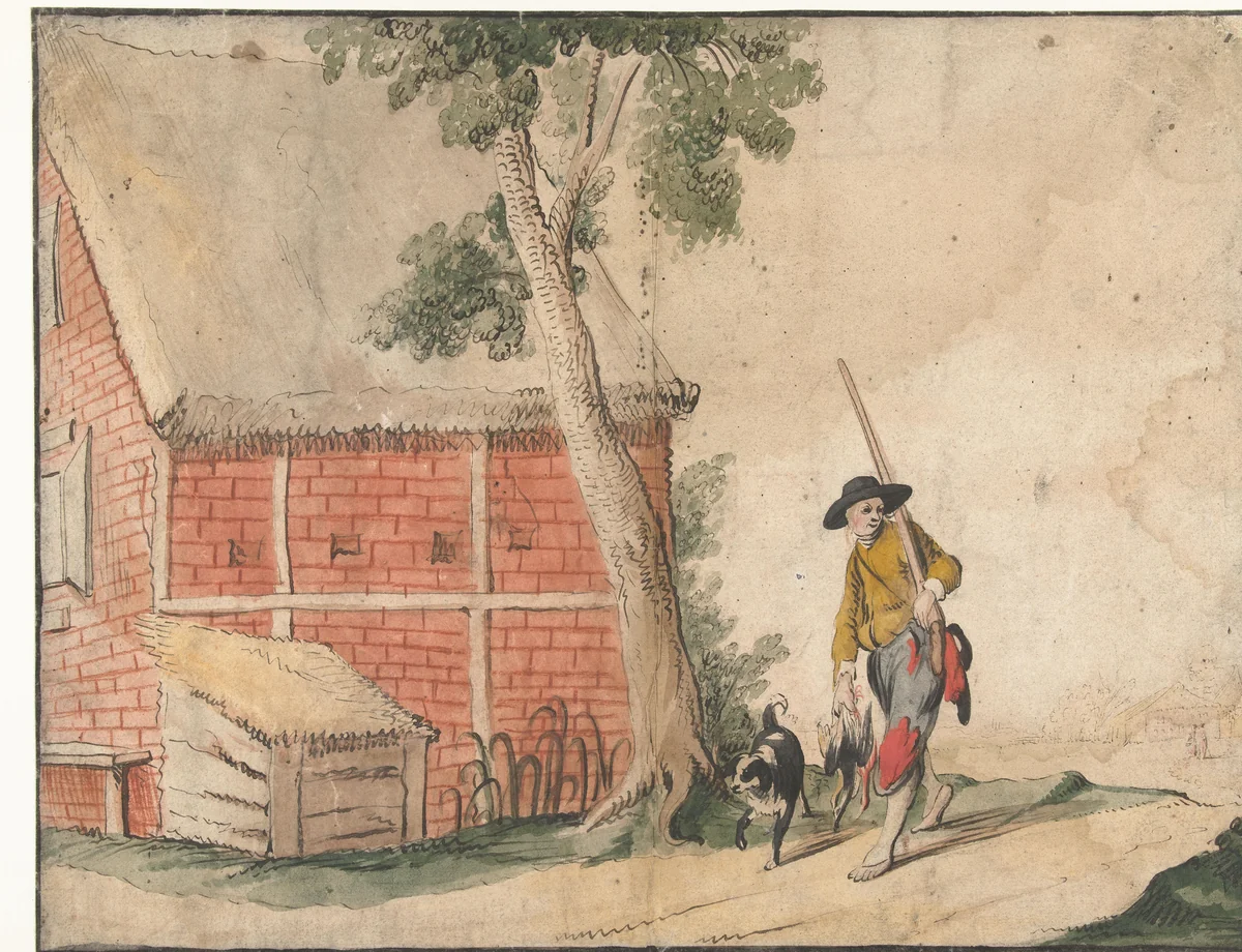 Jager met vogels in de hand by Gerard ter Borch, drawing, 1594-1662