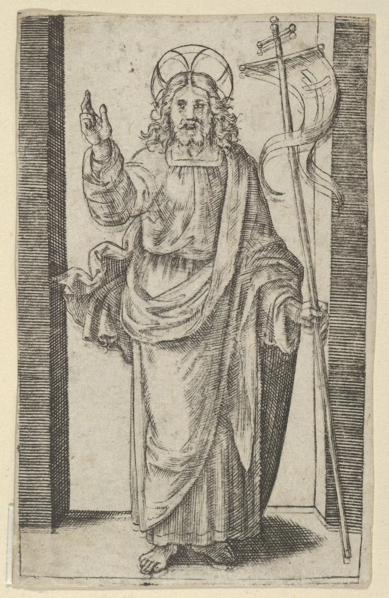 Christ, right hand raised in the gesture of blessing, from "Piccoli Santi" (Small Saints) by Marcantonio Raimondi, print, 1495-1532
