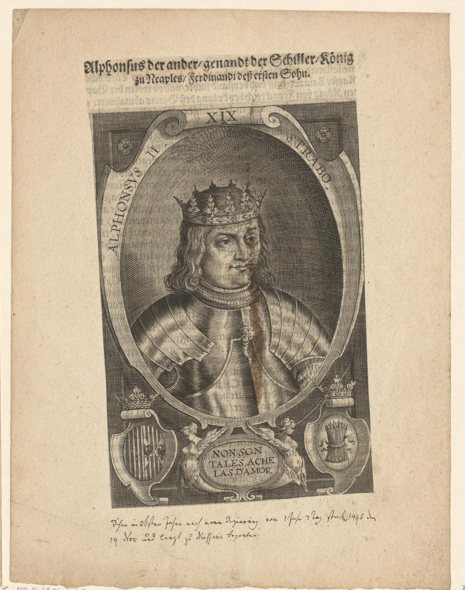 Portret van Alfons II van Napels by Lucas Kilian, print, 1589-1624