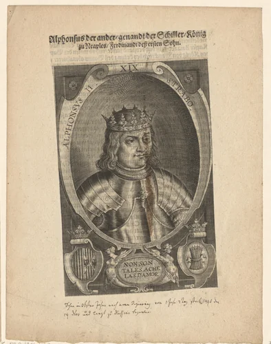 Portret van Alfons II van Napels by Lucas Kilian, print, 1589-1624