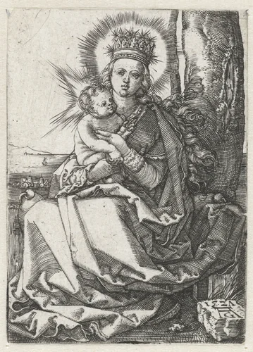 Madonna met kind zittend aan de voet van een boom by Unknown, print, 1527